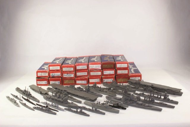 Authenticast 1:1200 Waterline Ship Models: Assorted Battleships With Assorted Incorrect Boxes Excellent 26 Pieces.