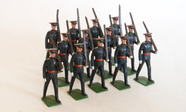Britains Special County Regiments: Post War. Special Paint. 13 pieces. County regiments. Similar to the previous lot without the white painted numbers on the underside of the bases. These items were possibly part of one of the mechanic