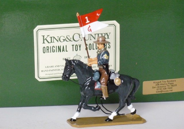 King and Country Rough Rider Series: Rough Rider’s pennant bearer, mounted with original box. One piece. Condition Excellent. Box Excellent.