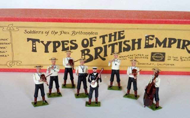 Hocker Set #68 Naval Brigade Fiddle Band: 8 pieces. Untied. In original Types of the British Army box. Condition Excellent. Box excellent.