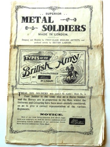 Britains Original 1910 Catalogue VERY RARE: Previously thought to be 1906. See article in Old Toy Soldier magazine volume 38 No. 1 by Joe Wallis and Rob Wilson. The catalogue was purchased directly from C. Morrell Burlington Arcade - Later Humm