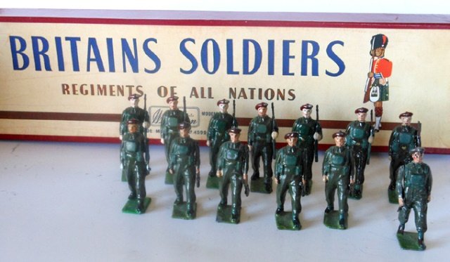 Britains from Set #2010 Airborne Infantry: Post War. 13 pieces. With original box. Untied. Condition excellent. Box very good.