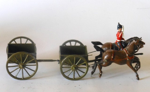 Britains Set #1330 Royal Engineers Wagon: Galloping. Post War. 4 pieces. Unboxed. Condition very good. (Tow hook is missing.)