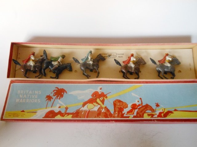 Britains Set #164 Mounted Arabs: Post War. 5 pieces. In original box. Untied. Condition very good. Box good.