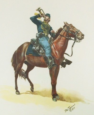 Don Troiani Watercolor Bugler Union Cavalryman: An exceptionally well executed Original Don Troiani Watercolor Painting depicting a Mounted Bugler on Horseback. Signed “Don Troiani ‘80”. Originally purchased from the May Gallery in Scottsdale