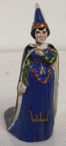 Courtenay- Court Lady with Steeple Hat and Train: Signed on base 'Made in England by R Courtenay.' 1 Piece. Post War. Condition Very Good; glue repair at neck.