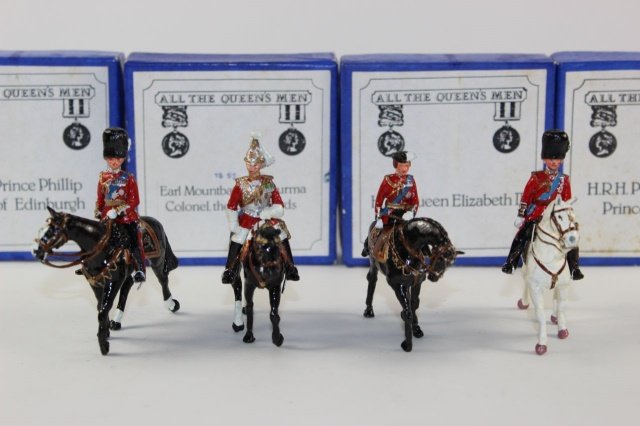 All The Queens Men Royal Personalities: Elizabeth II TB50, H.R.H. Prince Phillip Duke of Edinburgh TB51, Earl Mountbatten TB52, H.R.H. Prince Charles Prince of Wales TB53, 52mm, With Boxes 4 pieces.