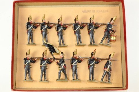 CBG Mignot Prussian Infantry: Firing Tied In Original Box 1950?s Near Mint Condition 12 Pieces.