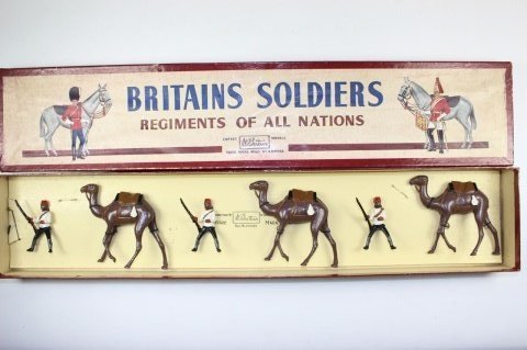 Wm Britians Egyptian Camel Corps: #48 Post War Original Tied in ROAN Box Near Mint 6 Pieces.
