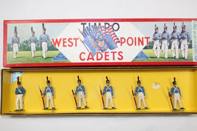 Timpo West Point Cadets: #705 Ground Arms Original Tied In Box (1 Bayonet Tip Missing) Near Mint Condition With Box 6 Pieces.