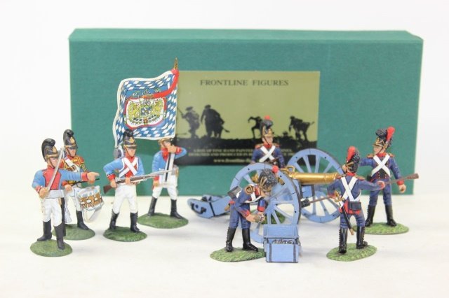 Frontline Bavarian Artillery: Bavarian 3rd Regiment Standard Bearer/N.C.O. Officer And Drummer Excellent Condition With Box 11 Pieces.