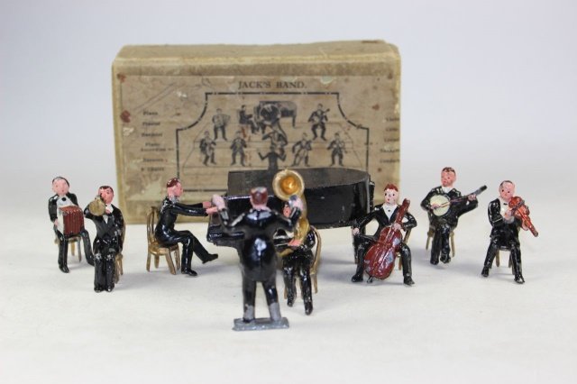 Cherilea Jacks Band: Good/Very Good Condition with sax player missing and 2 Chair legs missing With Box 16 Pieces.