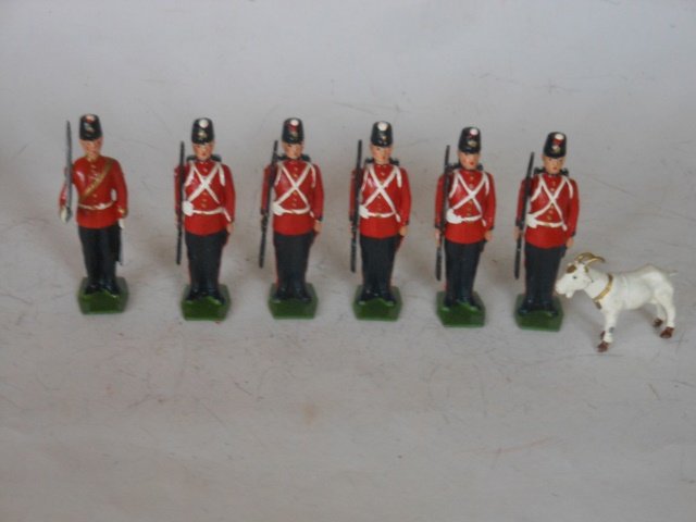 Britains Set #2148 Fort Henry Guards & Goat: Post War. Unboxed. 7 Pieces. Condition Very Good.