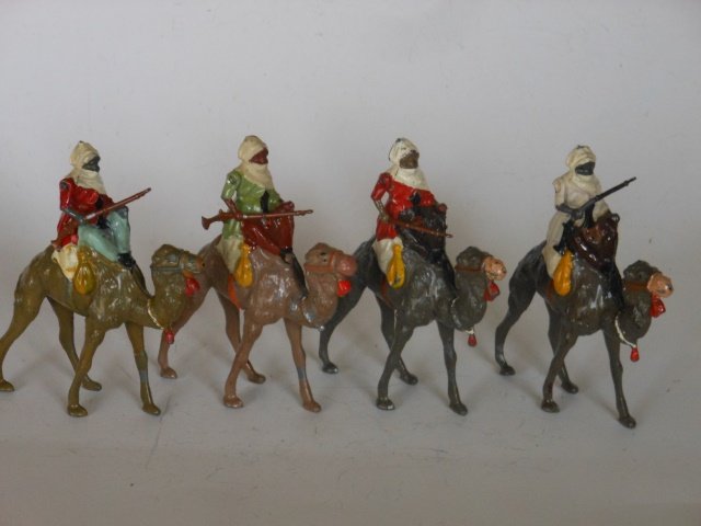 Britains from Set #193 Arabs on Camels: One musket damaged. Pre-War. Unboxed. Condition very good.