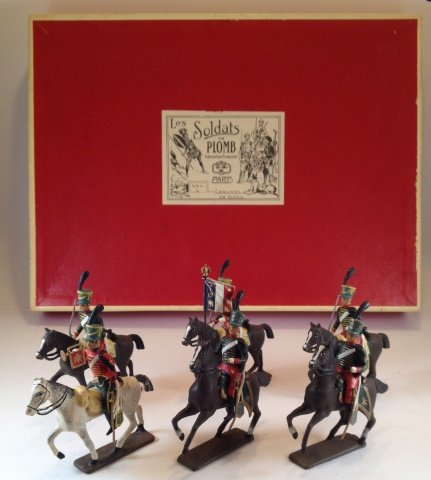 Mignot Lanciers de Berg: 6 pieces. Condition Excellent; Riders affixed with blue tac. Box Excellent. Post War.