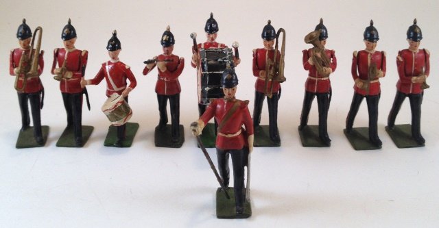 Britains From Set #27 Infantry of The Line Band: 10 pieces. Condition Very Good to Excellent. No Box; broken baton.