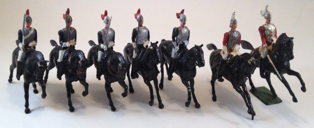 Britains From Sets #1 & #2 Life Guards & Blues: 7 pieces. Condition Very Good. No Box. Post War.