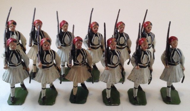 Britains From Set #196 Greek Evzone: 12 pieces. Condition Good to Very Good. No Box. Post War.