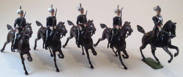 Britains Set #1631 Govenors General Horse Guards: 5 pieces. Condition Good; bent swords and legs. Post War.