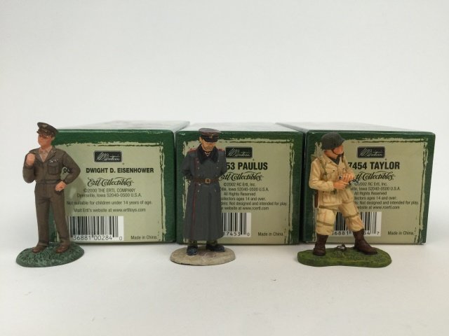 W Britain Leaders Sets #00284, #17453 & #17454: World War II Leaders. Ertl Collectibles. Set #00284 Dwight D. Eisenhower. Set #17453 Field Marshal Friedrich Paulus. Set #17454 Major General Maxwell Taylor. All sets with original boxes. 3 pieces. Co