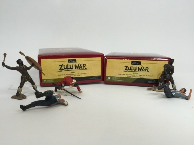 W Britain Rorke's Drift Sets #20008 & #20012: Zulu War. Set #20008 Rorke's Drift - Hospital Vignette #1 - 'Through the Hole.' Set #20012 Rorke's Drift - Hospital Vignette #2 - 'Taken from the Hospital.' Both sets with original boxes and 54mm Meta