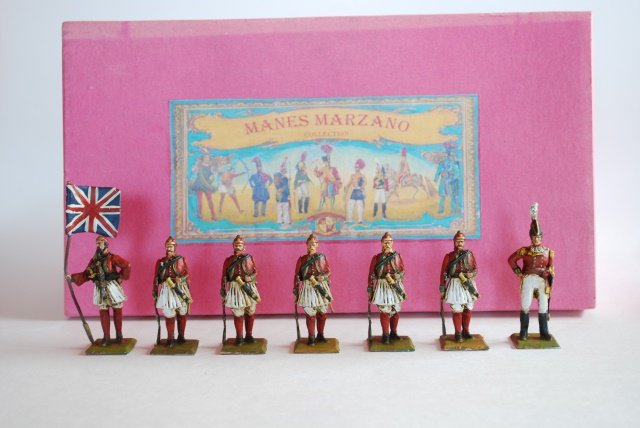 Mains Marzeno Napoleonic Wars: The 2nd Light Greek Infantry of Great Britain. 7 pieces in original illustrated box. Condition mint. Box very good.