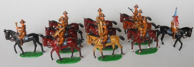 Walt Dineen U.S. Cavalry Band and Flag Bearer: 11 pieces. Post War. Unboxed. Condition Excellent.