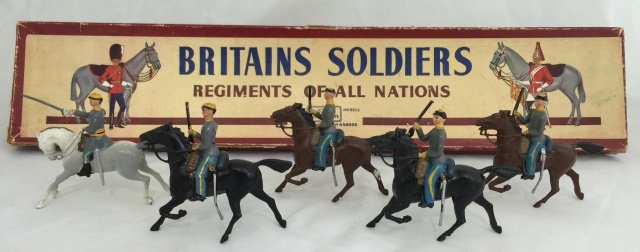 Britains Set #2055 Confederate Cavalry: Post War. In original R. O. A. N. box. 5 pieces. Condition figures very good. Condition box very good.