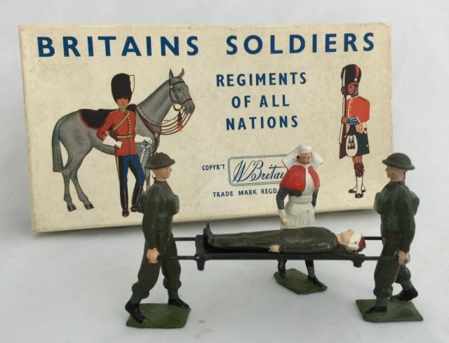 Britains Set #2132 Royal Army Medical Corps: Post War. Rare 1/2 set. In original box. 5 pieces. Condition figures excellent. Condition box very good.