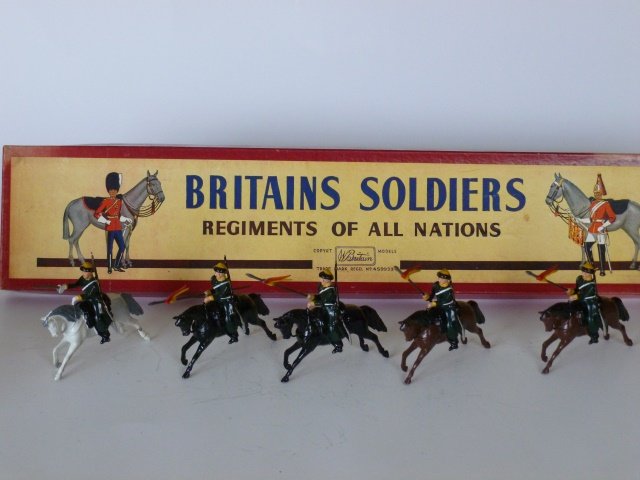 Britains Set #136 Russia Cossacks: Post War. 5 pieces in original R.O.A.N. box. Untied. Condition excellent. Box excellent.