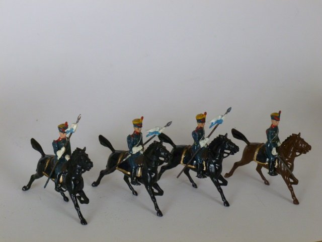Britains Set #217 Argentine Cavalry: Post War. 4 pieces. (2 horses legs unpainted) Unboxed. Condition good.