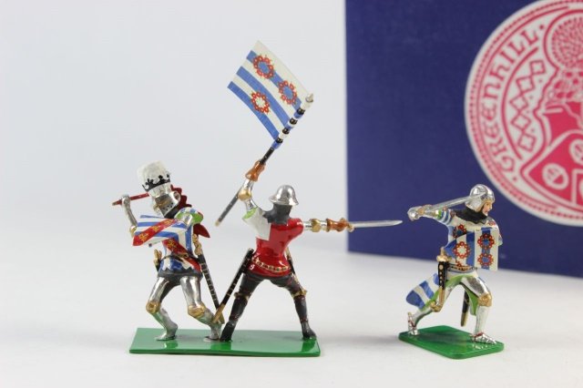 Courtenay- Greenhill #7814: Sir Grandison and Adam de Blencove Banner of Lord Greystoke William Lord Greystoke March 1999. '70th Anniversary' series see 'Heraldic Sketchbook' page 193. Near Mint Condition With Box 2 Pieces