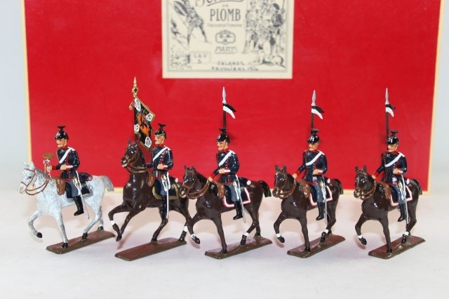 C.B.G Mignot Prussian Ulan Lancers: With Standard And Bugler Very Good/Excellent Condition (missing Bugle) Boxed 5 Pieces