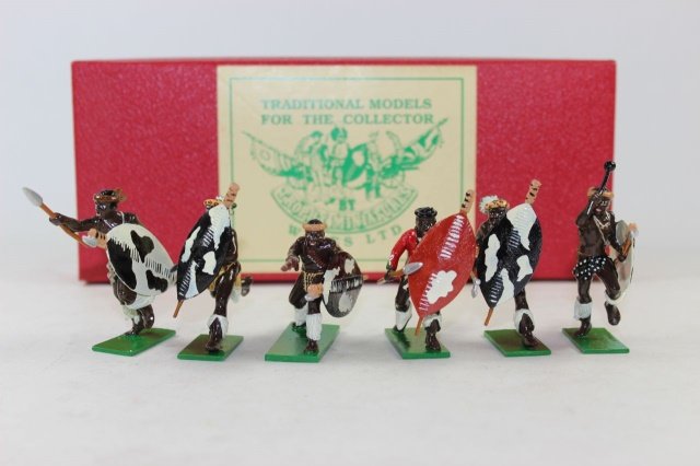 Trophy Miniatures Zulus: Running With Spears And Nobkerries Near Mint Condition Boxed 6 Pieces