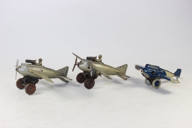 Gosso And Arnold Fighter Planes: Tinplate Wind Up (untested) 4 inch Wingspan Very Good Condition Unboxed 3 Pieces