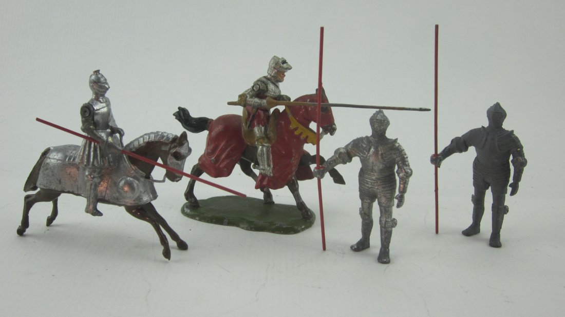 Britains Assortment Sets #1661 and More: Set #1661 Knight of Agincourt and others. Post War. Unboxed. 4 Pieces. Condition Very Good; Shield gone.