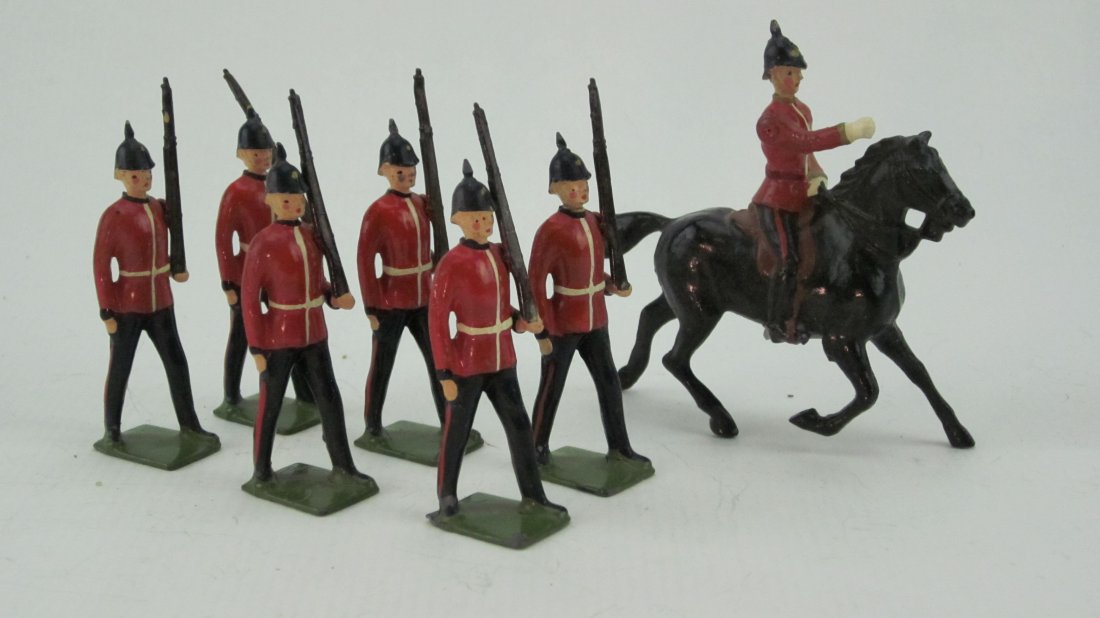 Britains Set #36 Royal Sussex Regiment: Post War. No box. 7 Pieces including Mounted Officer. Condition Excellent.