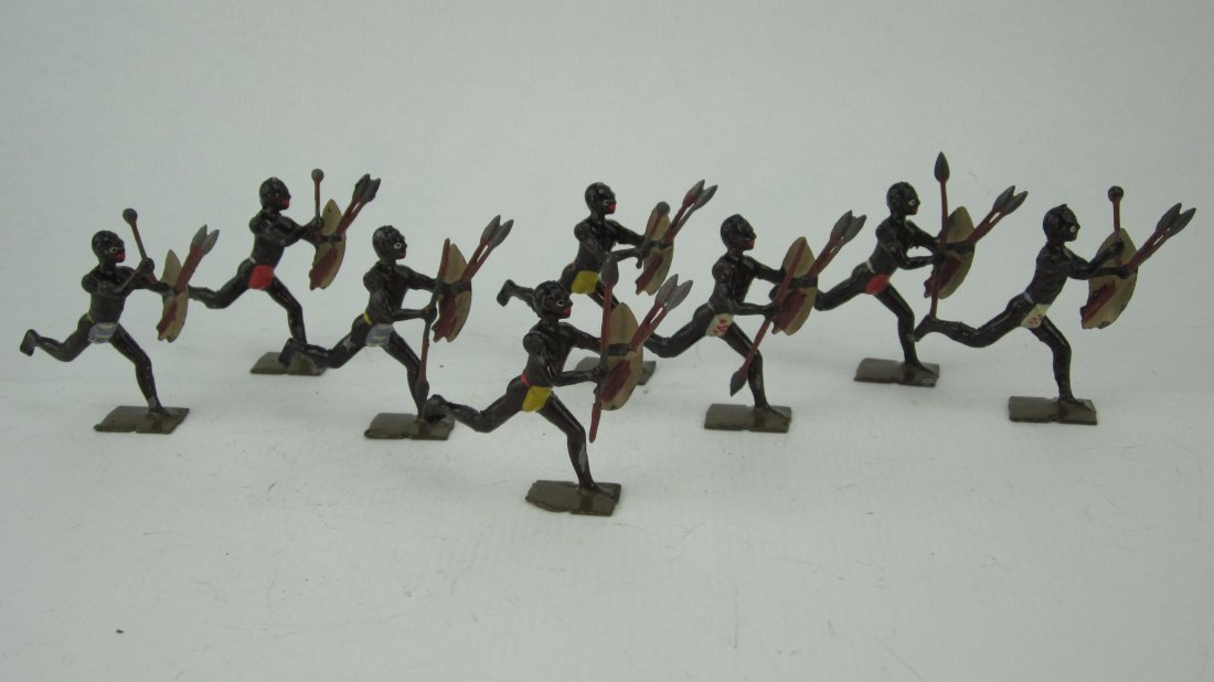 Britains Set #147 Africa's Savage Zulus: Post War. No box. 8 Pieces. Condition Very Good.