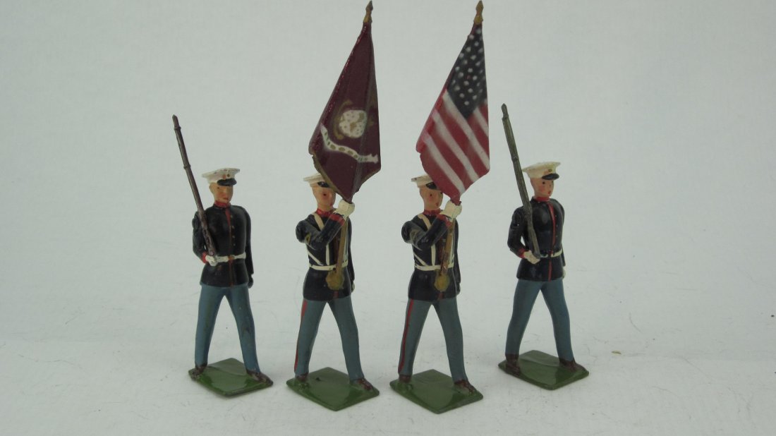 Britains Set #2101 U. S. Marine Color Party: Post War. No box. 4 Pieces. Condition Excellent.