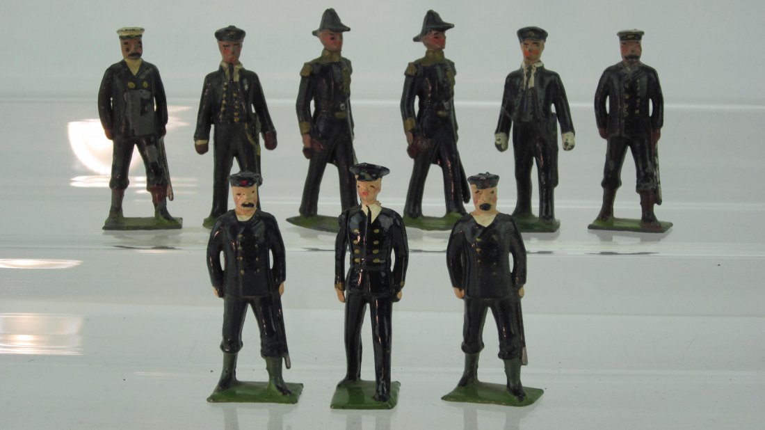 Britains from Sets #207 and #1911 Naval Assortment: Pre and Post War. No box. 9 Pieces. Condition Good to Excellent.