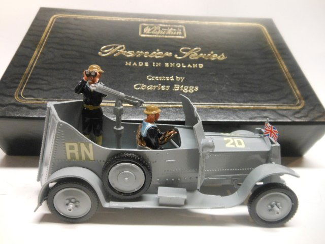 Premier set #8925 Armoured Car w/Machine Gun: British Navy. 3 pieces in original box. Post War. Condition excellent. Box excellent.