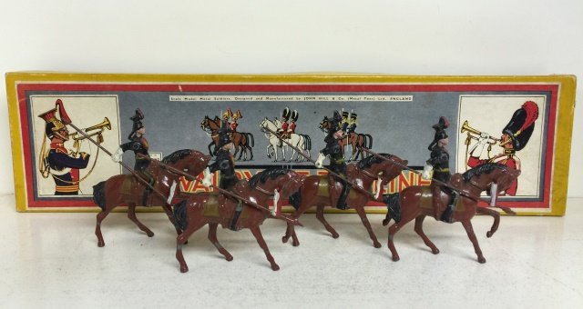JoHillco Set #206 Lancers: Post War. In original box. 4 Pieces. Condition Figures Very Good; non-matching. Condition Box Top Excellent; Bottom of box is a replacement and with original tie card.