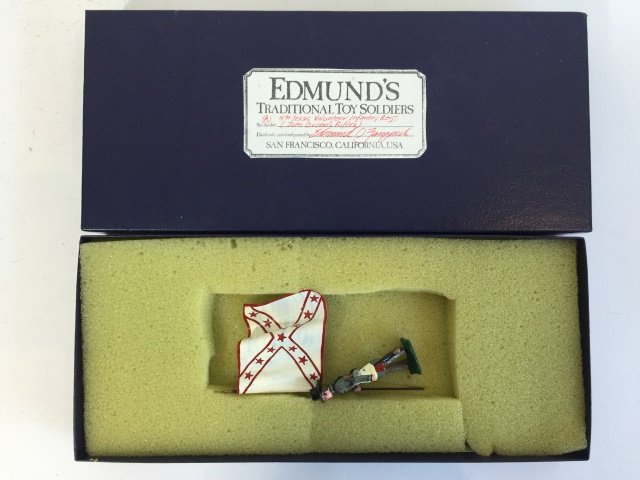Edmunds Texas Volunteer Flagbearer: Post War. In original box. 4th Texas Volunteer Infantry Regiment Tom Green's Rifles Flagbearer. 1 Piece. Condition Figures Near Mint. Condition Box Pristine.