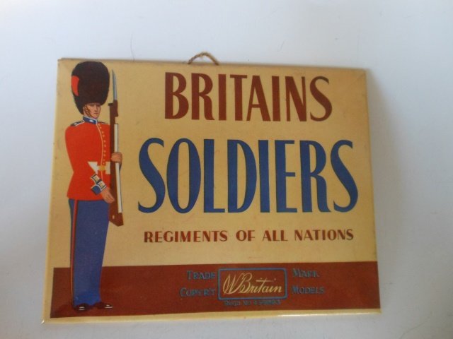 Britains Tin Plate R.O.A.N. advertising sign: Regiments of all nations advertising sign. One piece. Post War. Unboxed. Condition excellent.