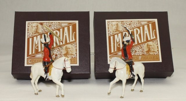 Imperial Sets #38A and 38B Mounted Zulu Chiefs: Set #38A Mounted Zulu Chief with Shield, 1879 and Set #38B Mounted Zulu Chief with Rifle, 1879. Excellent Condition. Complete With Original Boxes (One Box Damaged) and Inserts 2 Pieces