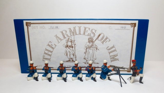 The Armies Of Jim set #FZ106 Legion Etrangere: Section Mitrailleur. 7 pieces. In original illustrated box. Condition excellent (1 broken gun tip included). Box excellent.