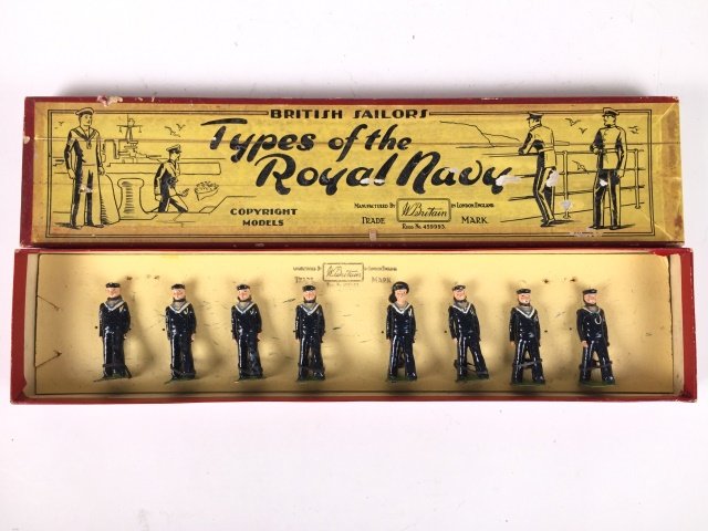 Britains Set #1516 British Sailors: Post War Tied In illustrated box, 8 Pieces. Condition Excellent, Box very good.