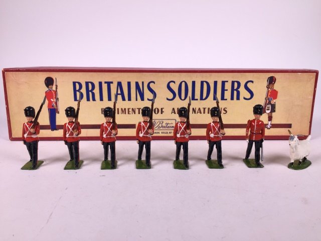 Britains Set #74 Royal Welsh Fusiliers: Post War. In original ROAN box. 8 Pieces. Condition Figures Near Mint. Condition Box Excellent.