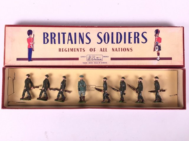 Britains Set #1603 Republic of Ireland Infantry: Post War. Originally tied in original ROAN box. 8 Pieces. Condition Figures Pristine. Condition Box Excellent.