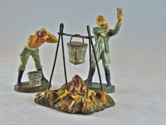 Elastolin 2 Germans in Camp w/Pail over Fire (1 of 1)